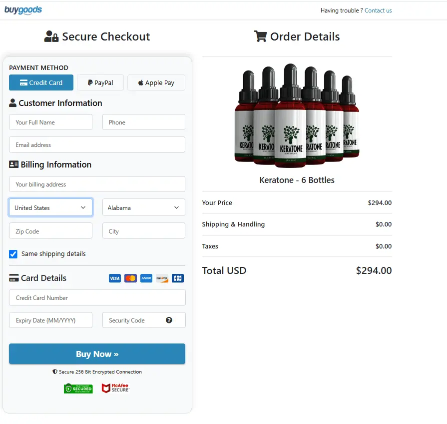 Keratone Order Page